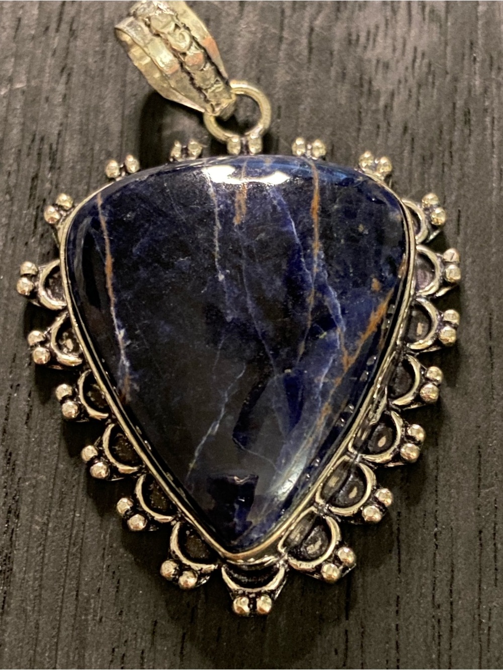 Silver Sodalite Teardrop Pendant - Deep Blue